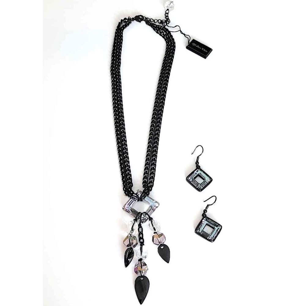 💞Fifth Avenue Collection 'Shimmer Glimmer' Black Chain Crystal Necklace Earring